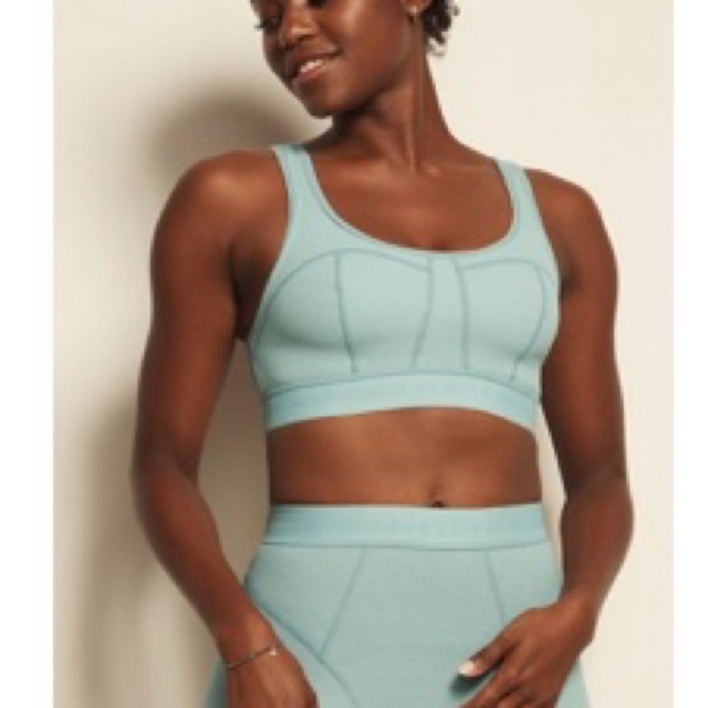 Fabletics Waffle knit sports bra light blue